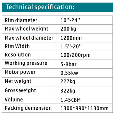 Balanceador de equilibrio 100/200rpm del neumático del camión del CE de la máquina de la rueda del camión de la pantalla LED